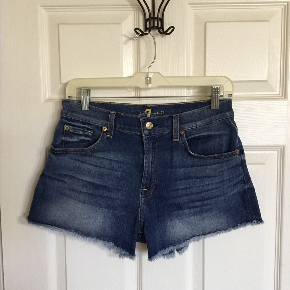 7 For All Mankind Women's High Waist Denim Shorts - Dark Blue